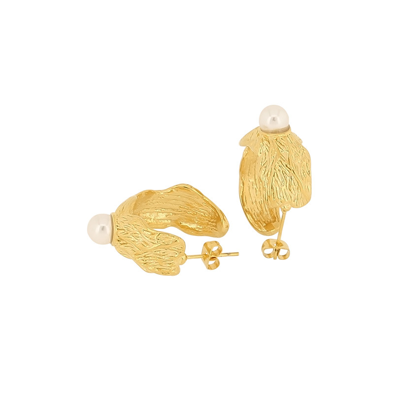 1 Paar Französische Art C-Form Überzug Inlay Titan Stahl Künstliche Perlen 18 Karat Vergoldet Ohrstecker display picture 6