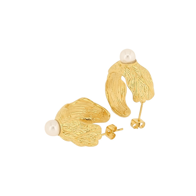 1 Paar Französische Art C-Form Überzug Inlay Titan Stahl Künstliche Perlen 18 Karat Vergoldet Ohrstecker display picture 7