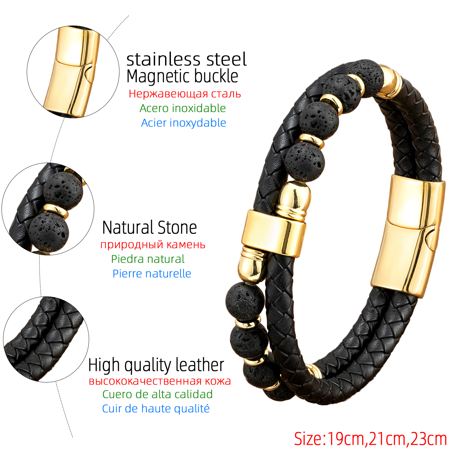 Simple Style Geometric Leather Rope Stone Metal Handmade Metal Button Unisex Bracelets display picture 6
