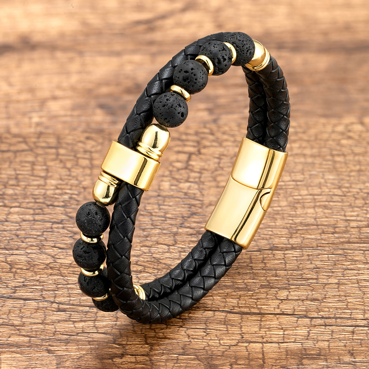 Simple Style Geometric Leather Rope Stone Metal Handmade Metal Button Unisex Bracelets display picture 4