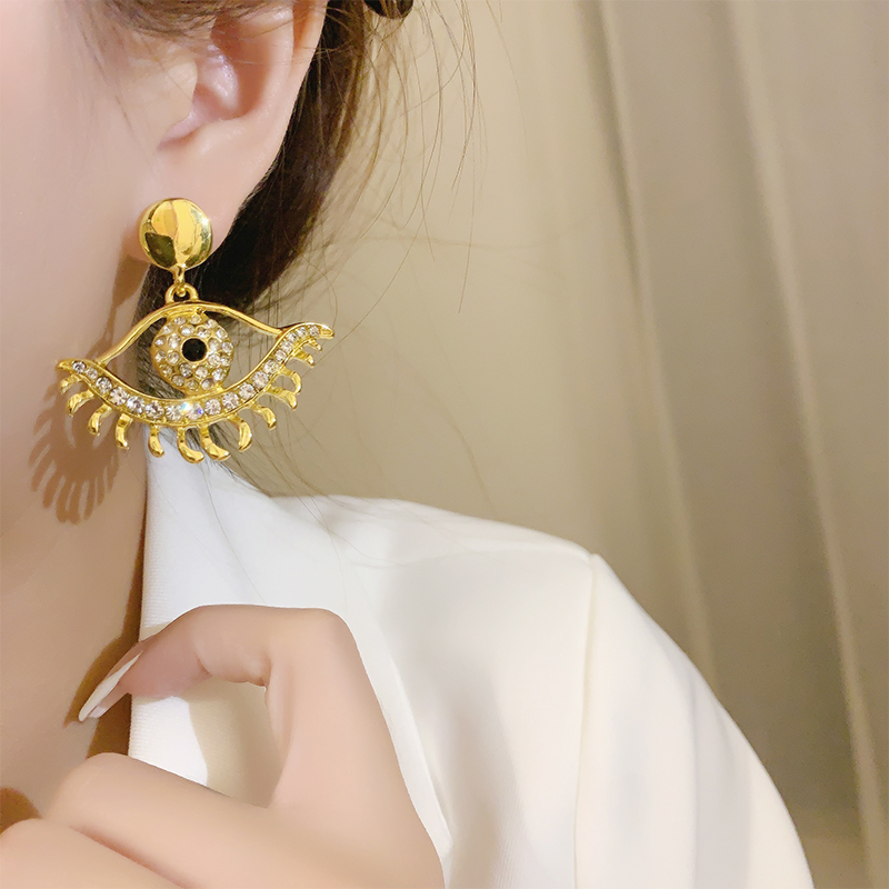1 Pair Vintage Style Exaggerated Eye Plating Inlay Copper Alloy Zircon Drop Earrings display picture 2