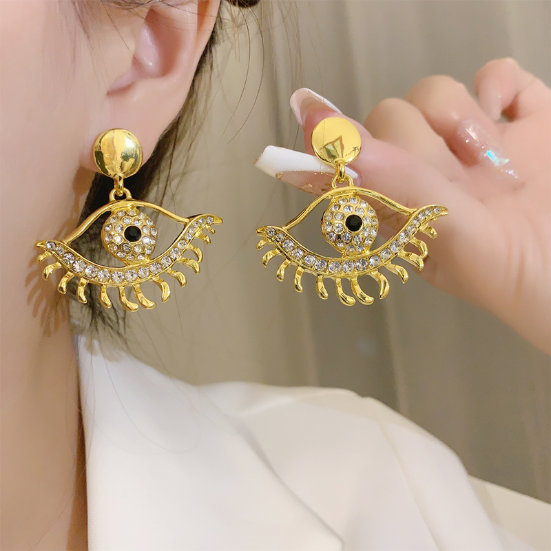 1 Pair Vintage Style Exaggerated Eye Plating Inlay Copper Alloy Zircon Drop Earrings display picture 3