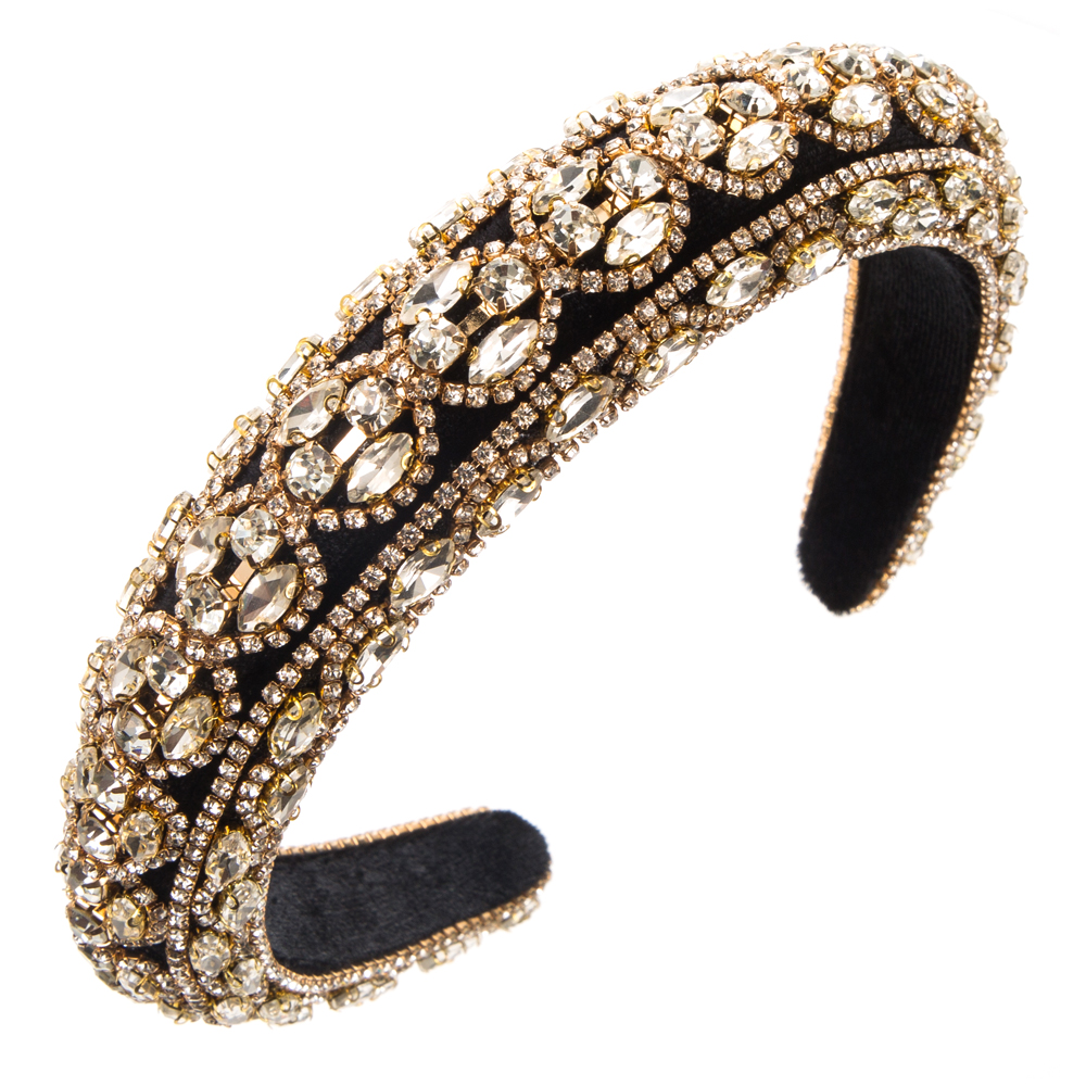 Women's Vintage Style Solid Color Cloth Inlay Rhinestones Hair Band display picture 7