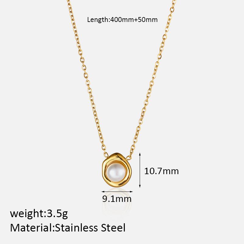 304 Stainless Steel Simple Style Inlay Solid Color Artificial Pearls Pendant Necklace display picture 1