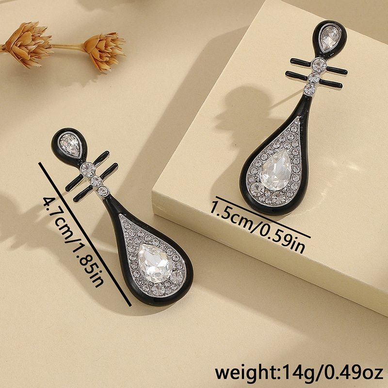 1 Pair Chinoiserie Retro Musical Instrument Plating Inlay Alloy Rhinestones Drop Earrings display picture 3