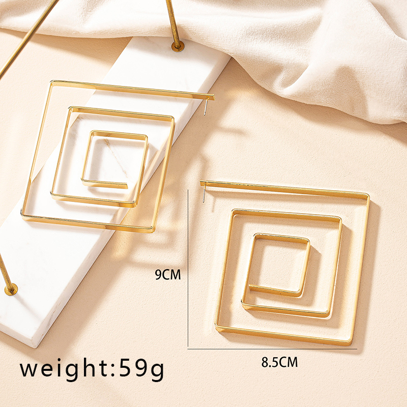 1 Pair Exaggerated Square Plating Alloy Gold Plated Hoop Earrings display picture 6