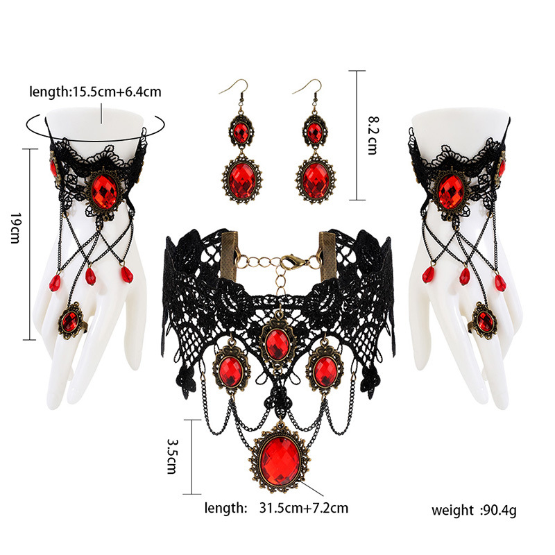 Glam Retro Oval Alloy Lace Chain Inlay Zircon Women's Rings Earrings Necklace display picture 1