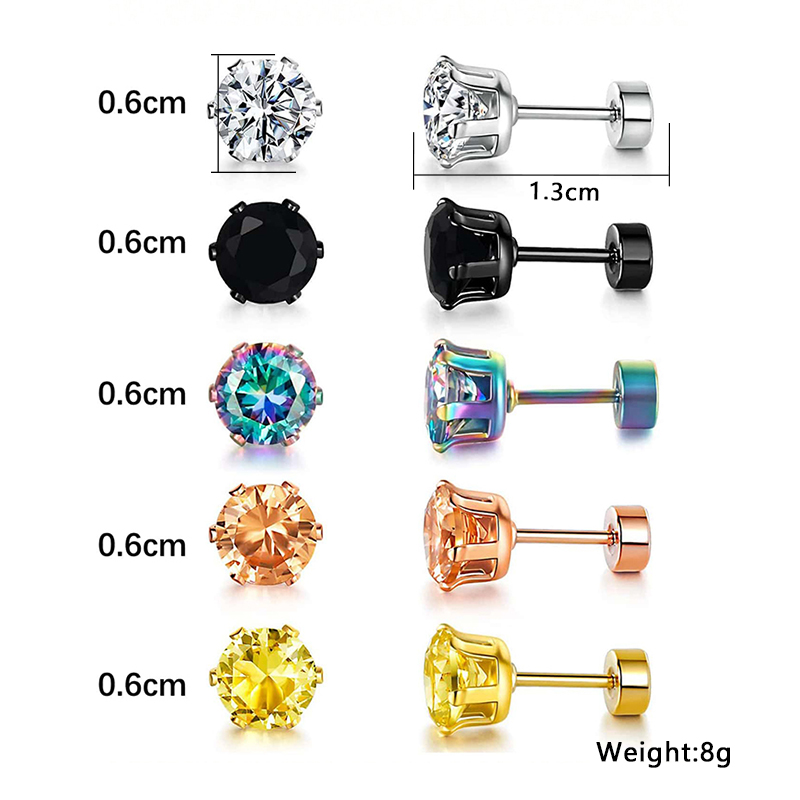 1 Set Simple Style Round Plating Inlay Stainless Steel Zircon Gold Plated Ear Studs display picture 6