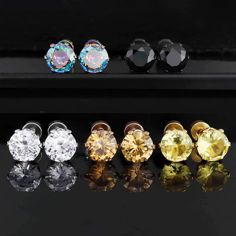 1 Set Simple Style Round Plating Inlay Stainless Steel Zircon Gold Plated Ear Studs display picture 1