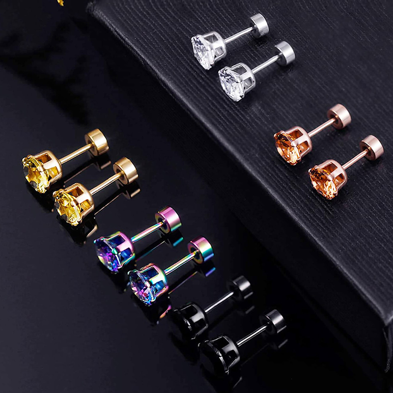 1 Set Simple Style Round Plating Inlay Stainless Steel Zircon Gold Plated Ear Studs display picture 3