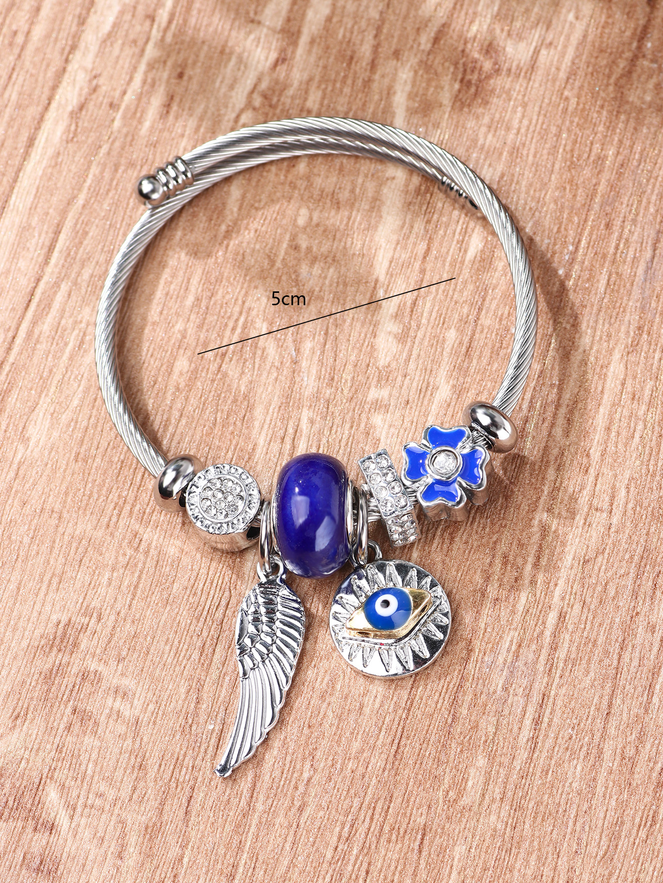 Fashion Devil's Eye Wings Alloy Plating Inlay Rhinestones Silver Plated Unisex Bangle display picture 4