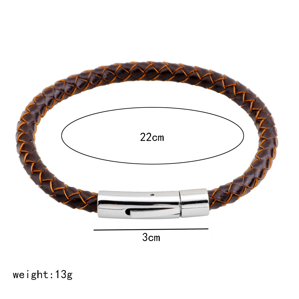 Simple Style Solid Color Stainless Steel Leather Knitting Women's Wristband display picture 1