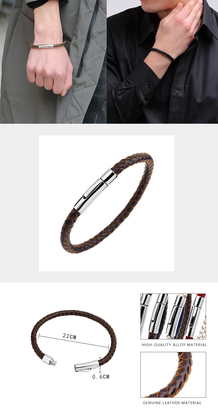 Einfacher Stil Einfarbig Rostfreier Stahl Leder Stricken Frau Armband display picture 2