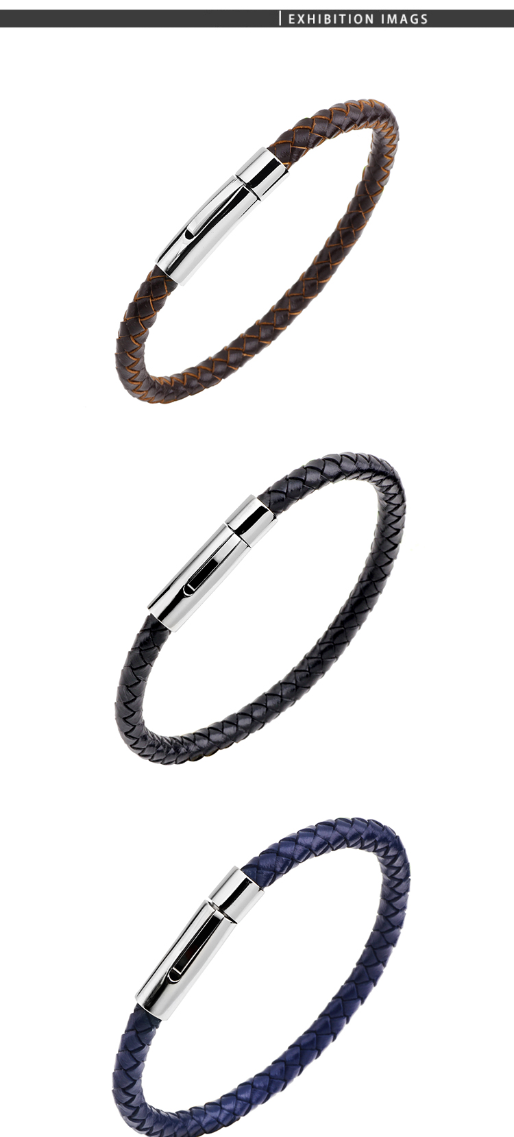 Einfacher Stil Einfarbig Rostfreier Stahl Leder Stricken Frau Armband display picture 3