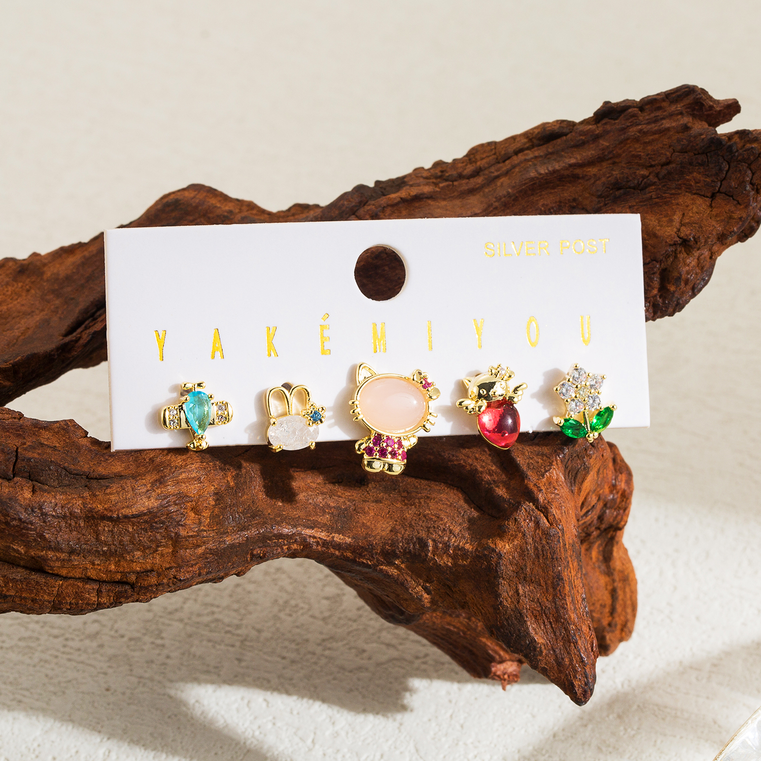Yakemiyou Cute Sweet Cartoon Cat Copper 14k Gold Plated Zircon Drop Earrings In Bulk display picture 2