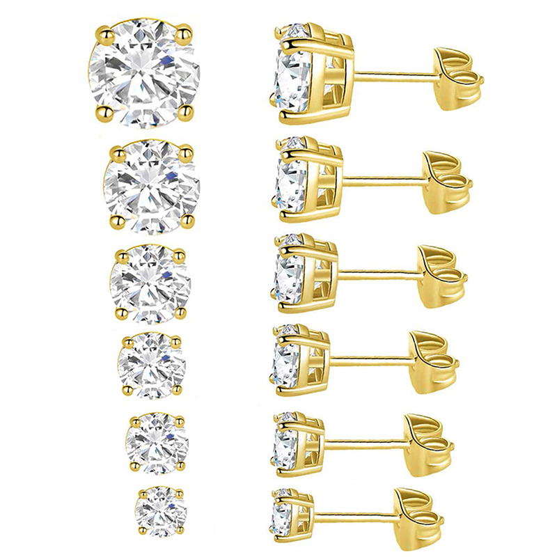 1 Set Elegant Simple Style Solid Color Plating Inlay Stainless Steel Zircon White Gold Plated Gold Plated Ear Studs display picture 5