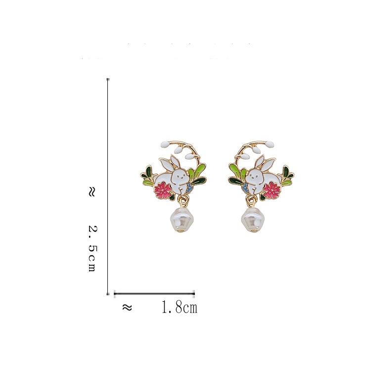 1 Pair Cute Sweet Rabbit Flower Enamel Pearl Plating Alloy Drop Earrings display picture 15
