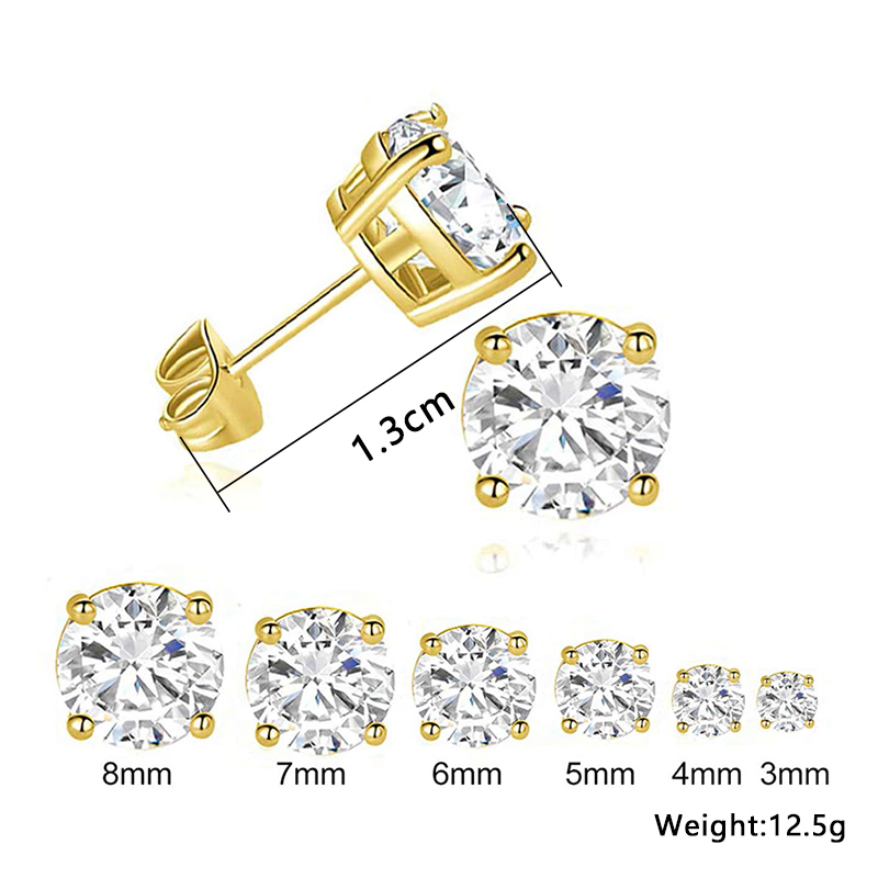 1 Set Elegant Simple Style Solid Color Plating Inlay Stainless Steel Zircon White Gold Plated Gold Plated Ear Studs display picture 8