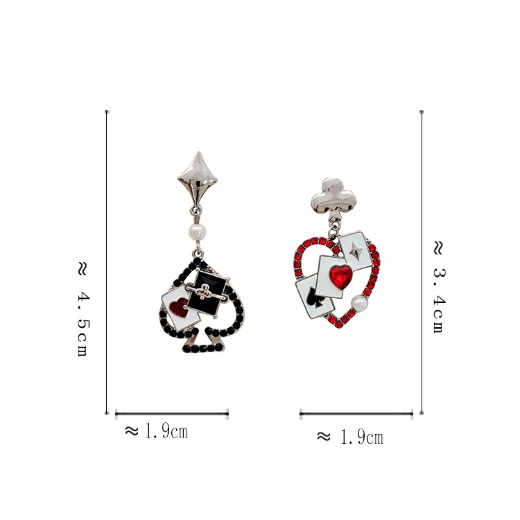 1 Pair Original Design Poker Heart Shape Asymmetrical Plating Inlay Alloy Artificial Pearls Gem Glass Drop Earrings display picture 15