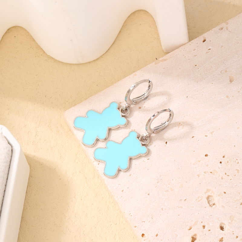 1 Pair IG Style Cute Simple Style Cartoon Bear Enamel Plating 304 Stainless Steel Rhodium Plated Drop Earrings display picture 3