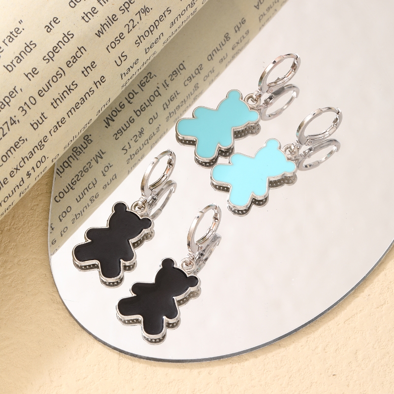 1 Pair IG Style Cute Simple Style Cartoon Bear Enamel Plating 304 Stainless Steel Rhodium Plated Drop Earrings display picture 1