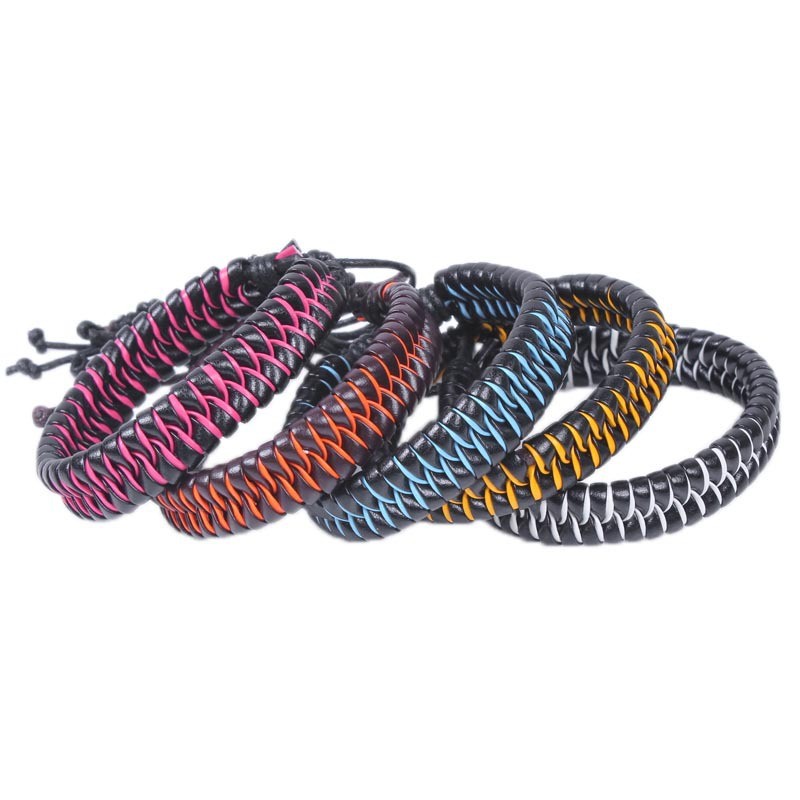 Hip-hop Color Block Pu Leather Knitting Men's Wristband display picture 2