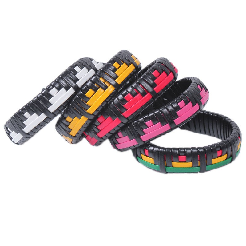 Hip-hop Color Block Pu Leather Knitting Men's Wristband display picture 1
