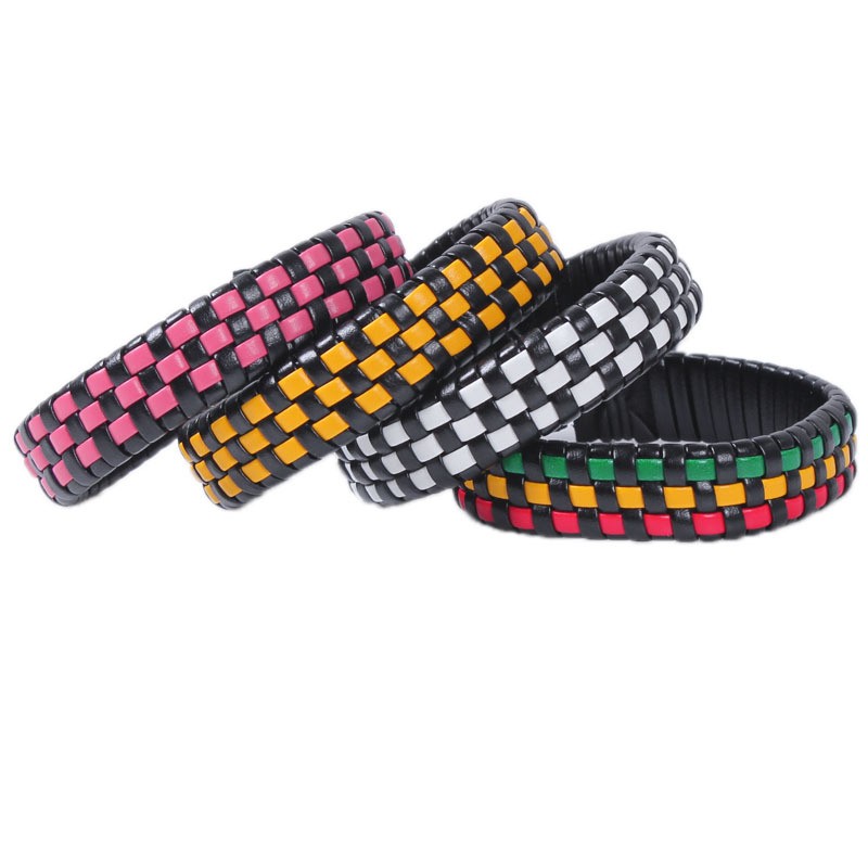 Hip-hop Color Block Pu Leather Knitting Men's Wristband display picture 3