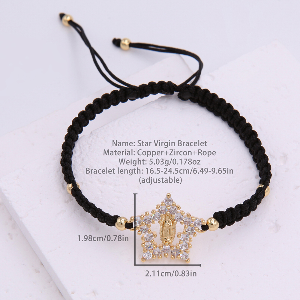 Glam Simple Style Virgin Mary Star Rope Copper Knitting Plating Inlay Zircon 18k Gold Plated Women's Drawstring Bracelets display picture 1