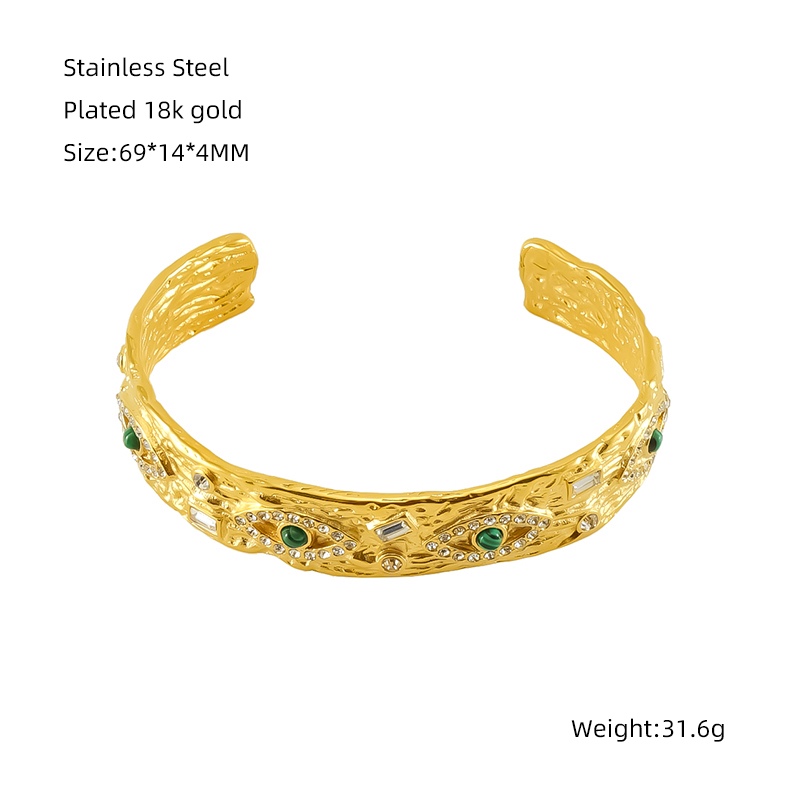 Elegant Retro Eye 304 Stainless Steel 18K Gold Plated Natural Stone Zircon Bangle In Bulk display picture 1