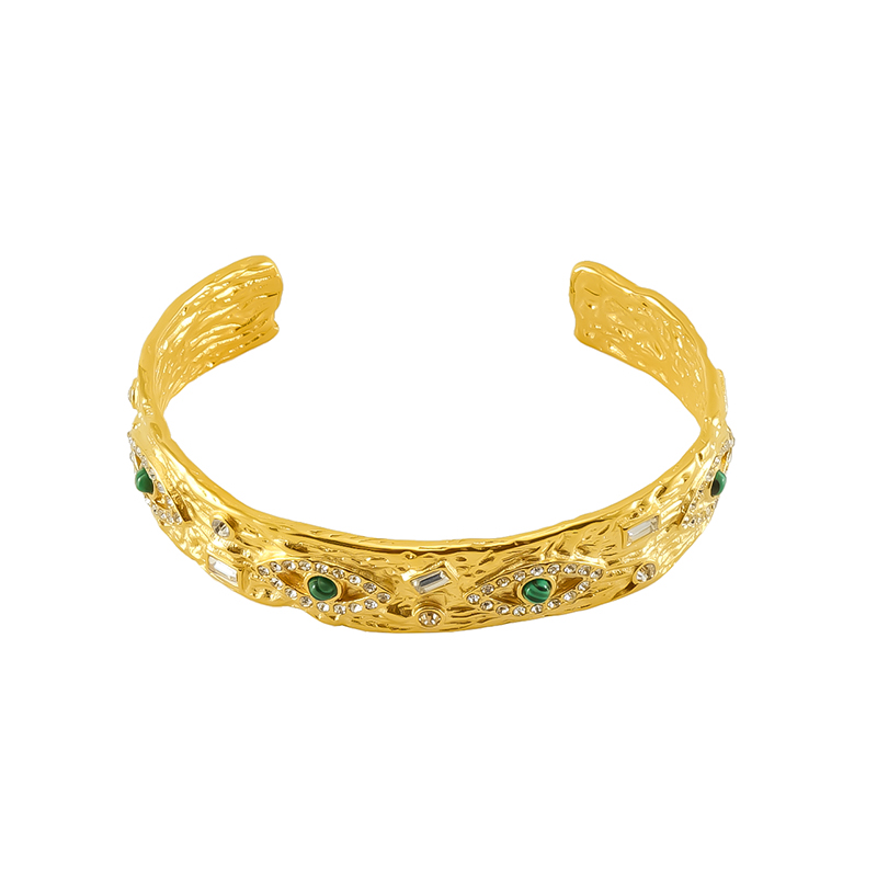 Elegant Retro Eye 304 Stainless Steel 18K Gold Plated Natural Stone Zircon Bangle In Bulk display picture 7