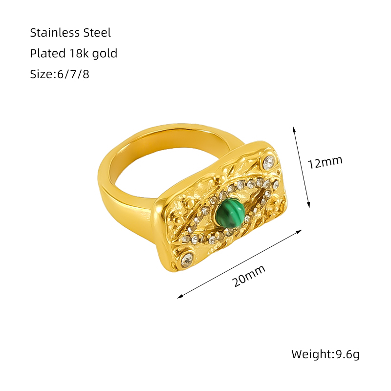 304 Stainless Steel 18K Gold Plated Lady Polishing Plating Inlay Eye Natural Stone Zircon Rings display picture 2