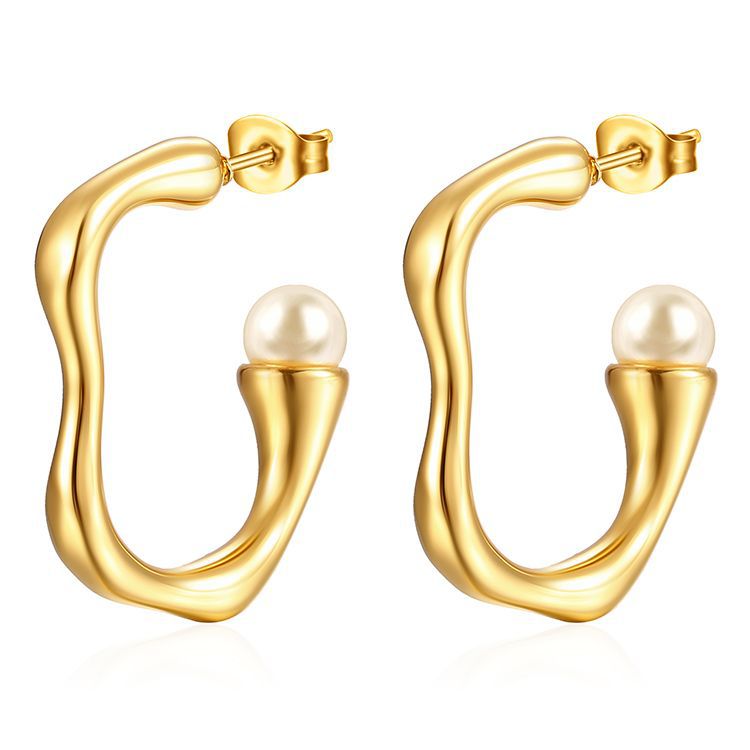 1 Pair Simple Style Classic Style Solid Color Inlay Stainless Steel Pearl Earrings display picture 2
