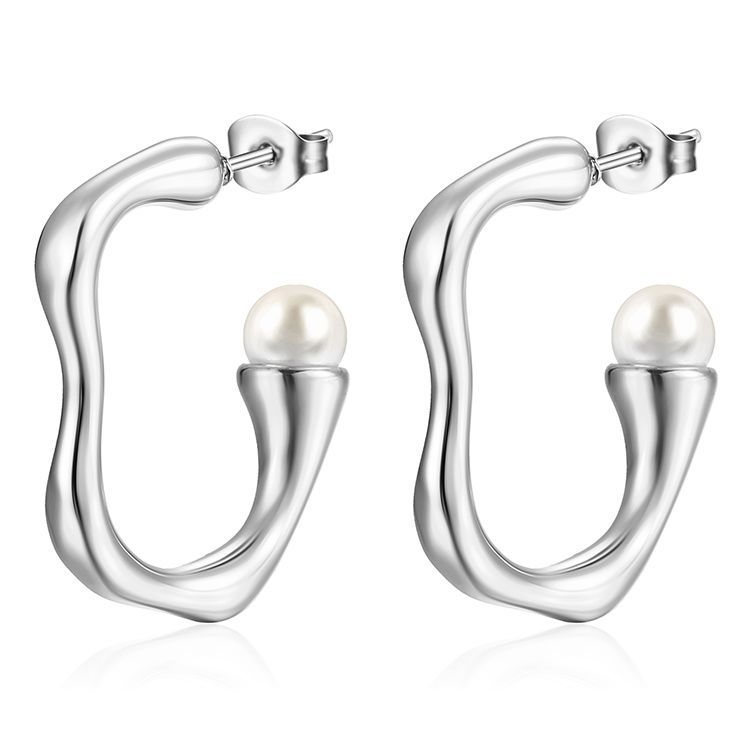 1 Pair Simple Style Classic Style Solid Color Inlay Stainless Steel Pearl Earrings display picture 4