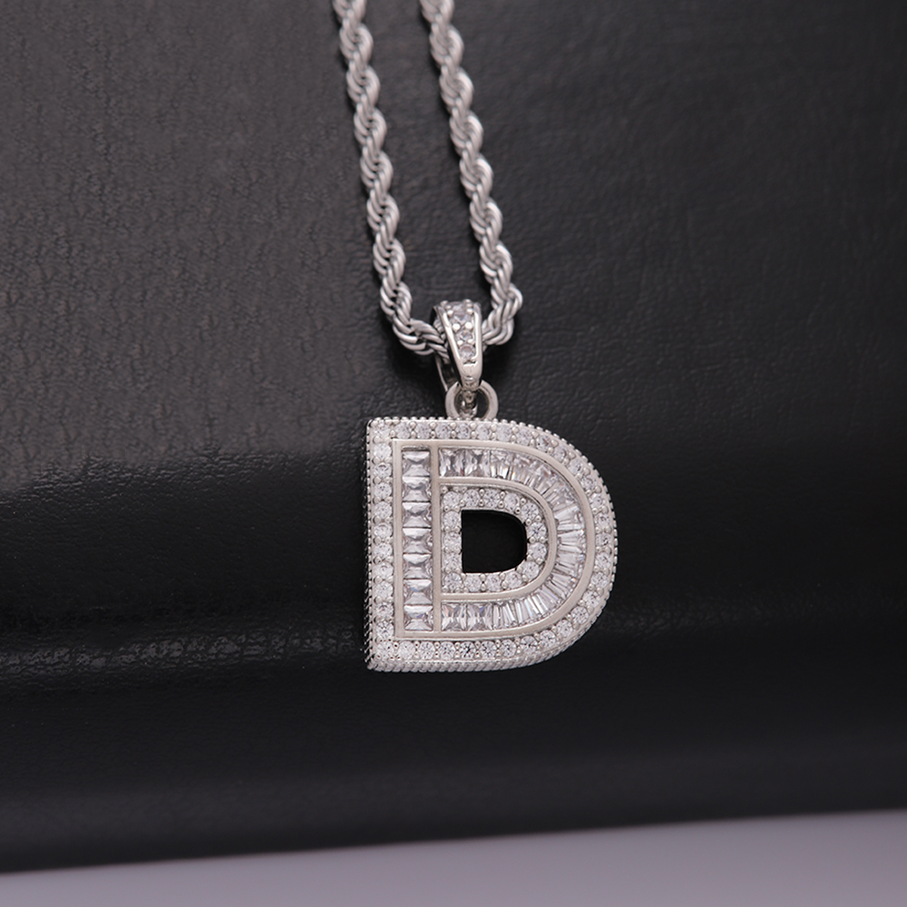 Classic Style Letter Stainless Steel Copper Plating Inlay Zircon Silver Plated Pendant Necklace display picture 2