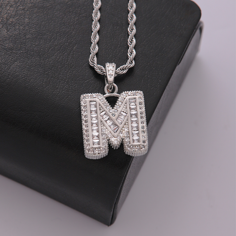 Classic Style Letter Stainless Steel Copper Plating Inlay Zircon Silver Plated Pendant Necklace display picture 12