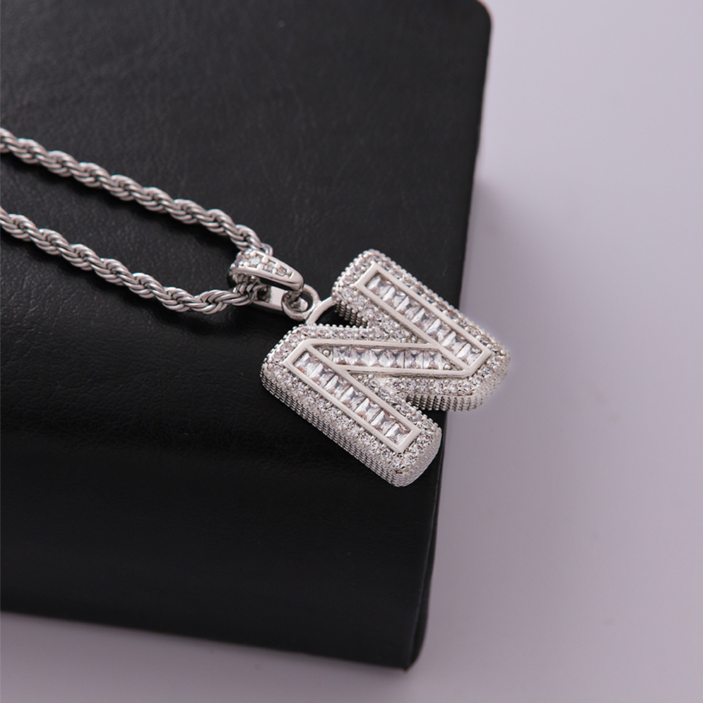 Classic Style Letter Stainless Steel Copper Plating Inlay Zircon Silver Plated Pendant Necklace display picture 11