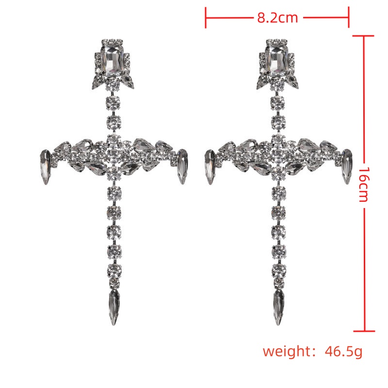 1 Pair Retro Exaggerated Cross Plating Inlay Alloy Rhinestones Silver Plated Drop Earrings display picture 10