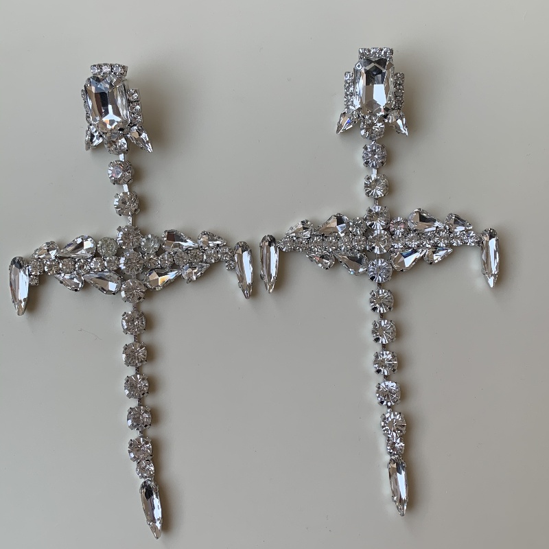 1 Pair Retro Exaggerated Cross Plating Inlay Alloy Rhinestones Silver Plated Drop Earrings display picture 4