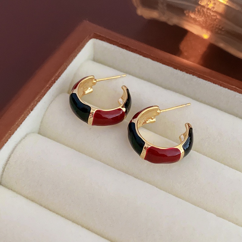 1 Pair Simple Style Color Block Enamel Alloy Ear Studs display picture 1