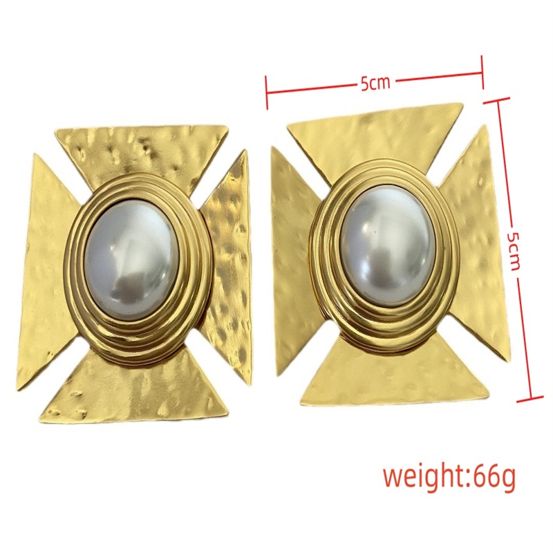 1 Pair Exaggerated Cross Plating Inlay Alloy Artificial Pearls Gold Plated Ear Studs display picture 15
