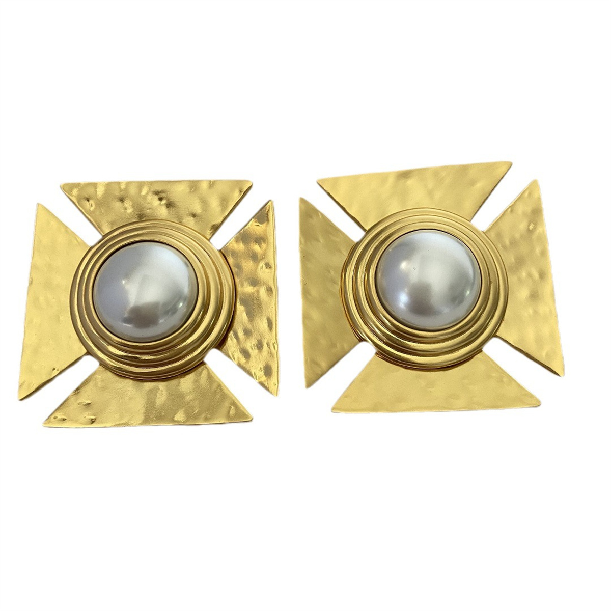 1 Pair Exaggerated Cross Plating Inlay Alloy Artificial Pearls Gold Plated Ear Studs display picture 14