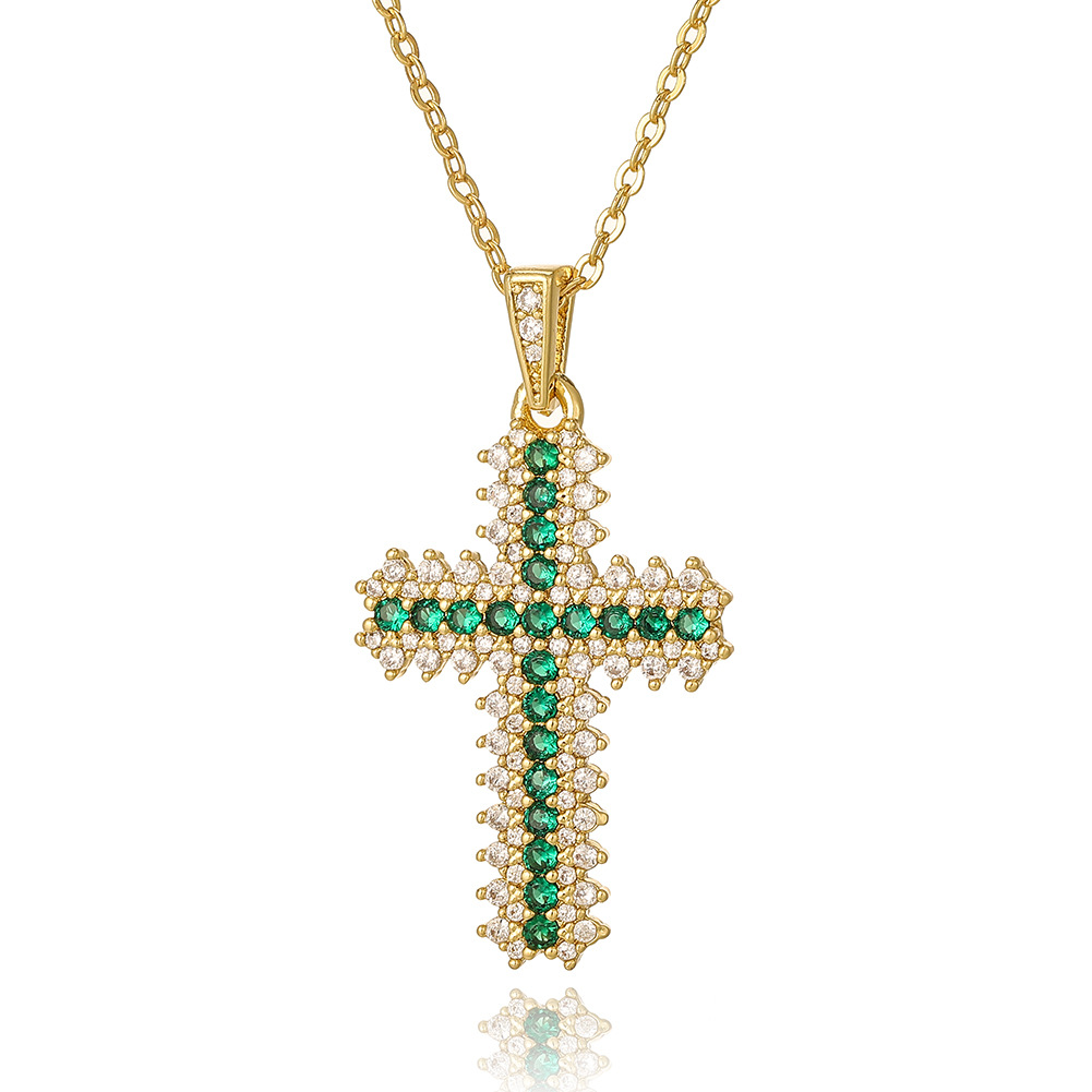 Simple Style Cross Copper Inlay Zircon Pendant Necklace display picture 3