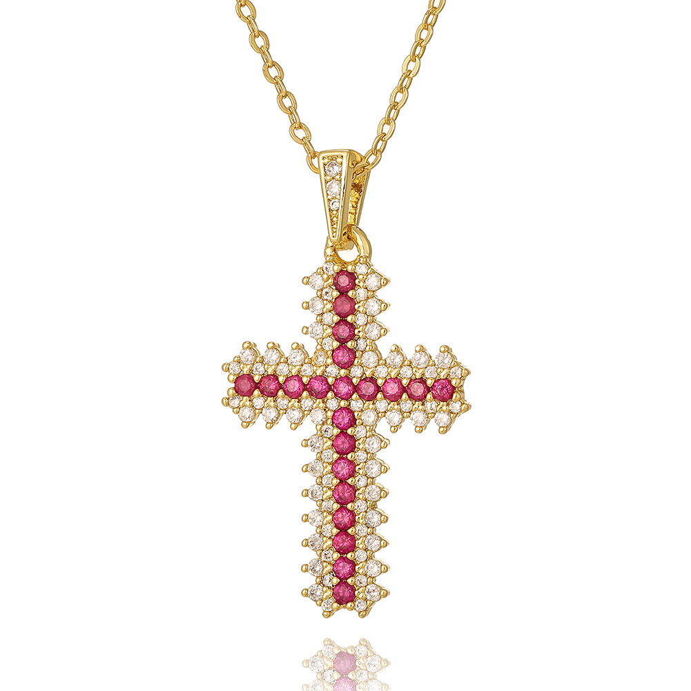 Simple Style Cross Copper Inlay Zircon Pendant Necklace display picture 4