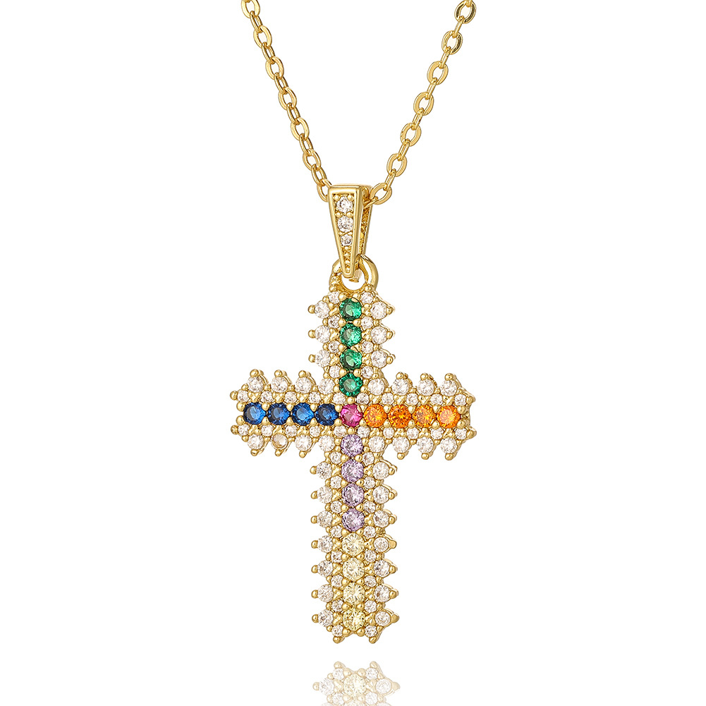 Simple Style Cross Copper Inlay Zircon Pendant Necklace display picture 5