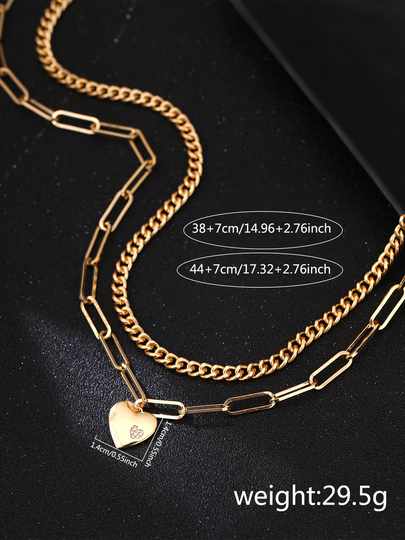 Wholesale Jewelry Vacation Heart Shape Iron Copper Zircon Inlay Double Layer Necklaces display picture 1