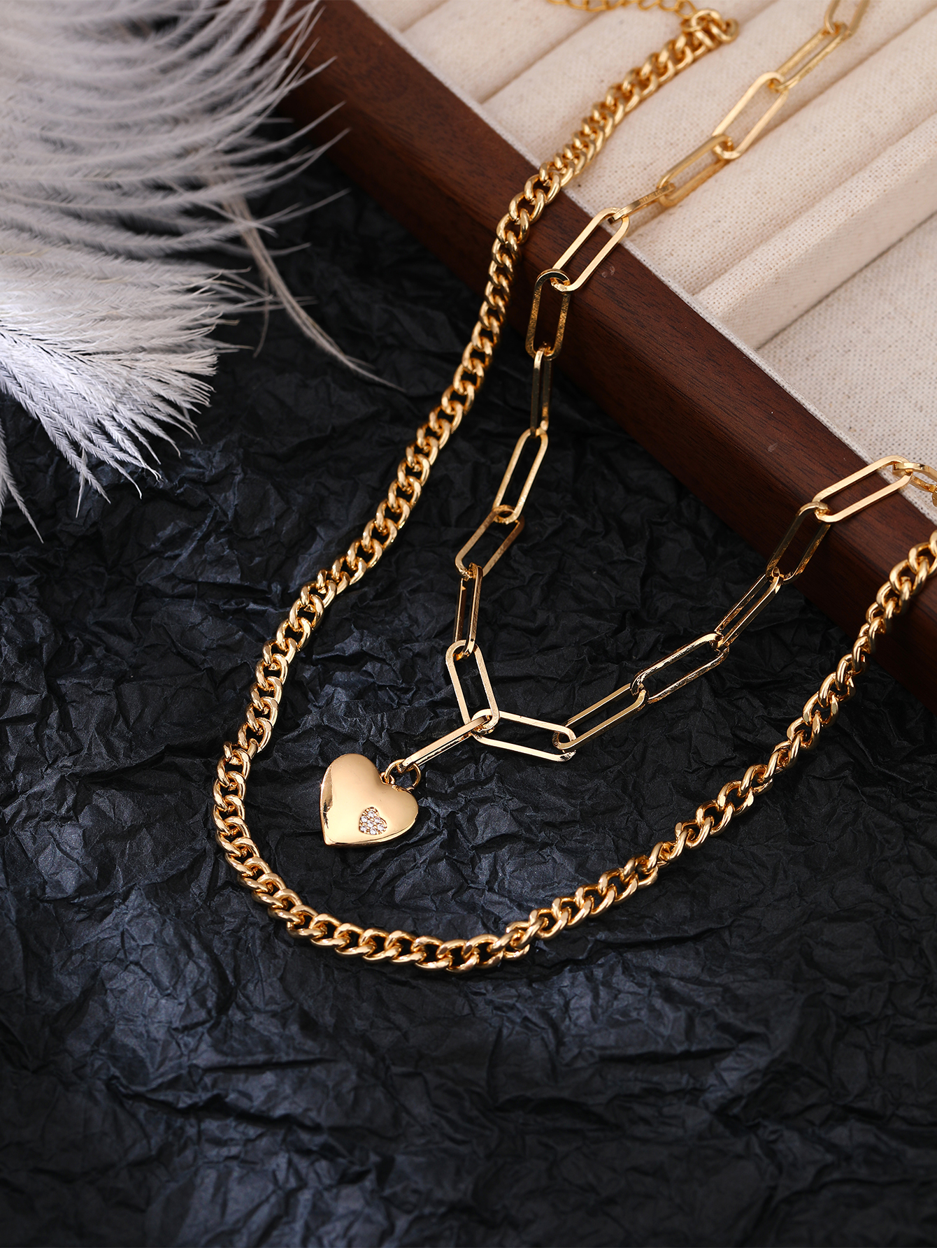 Wholesale Jewelry Vacation Heart Shape Iron Copper Zircon Inlay Double Layer Necklaces display picture 6