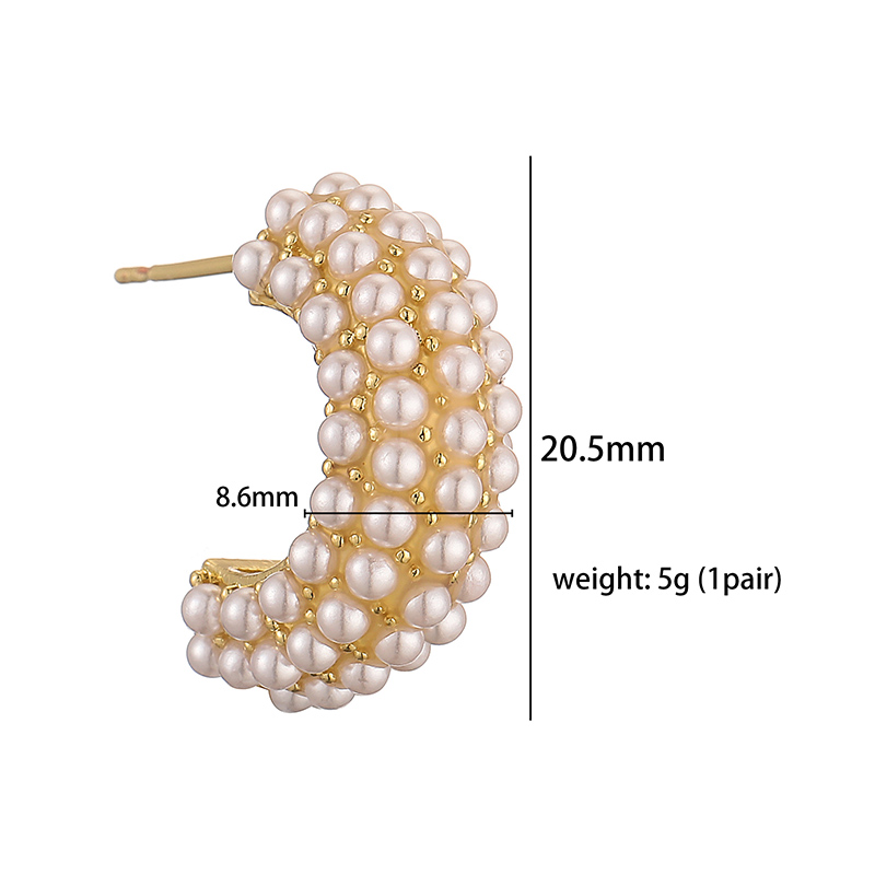 1 Pair Casual Elegant Vintage Style C Shape Plating Inlay Copper Artificial Pearls 18k Gold Plated Ear Studs display picture 7