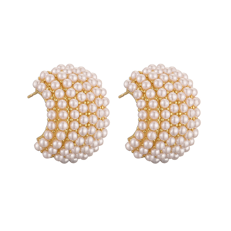 1 Pair Casual Elegant Vintage Style C Shape Plating Inlay Copper Artificial Pearls 18k Gold Plated Ear Studs display picture 3