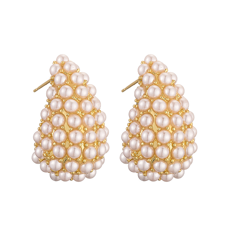 1 Pair Casual Elegant Vintage Style C Shape Plating Inlay Copper Artificial Pearls 18k Gold Plated Ear Studs display picture 2